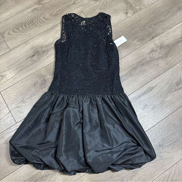 REBECCA TAYLOR Black Lace and TaffetaParty Bubble Hem Party Mini combo Dress